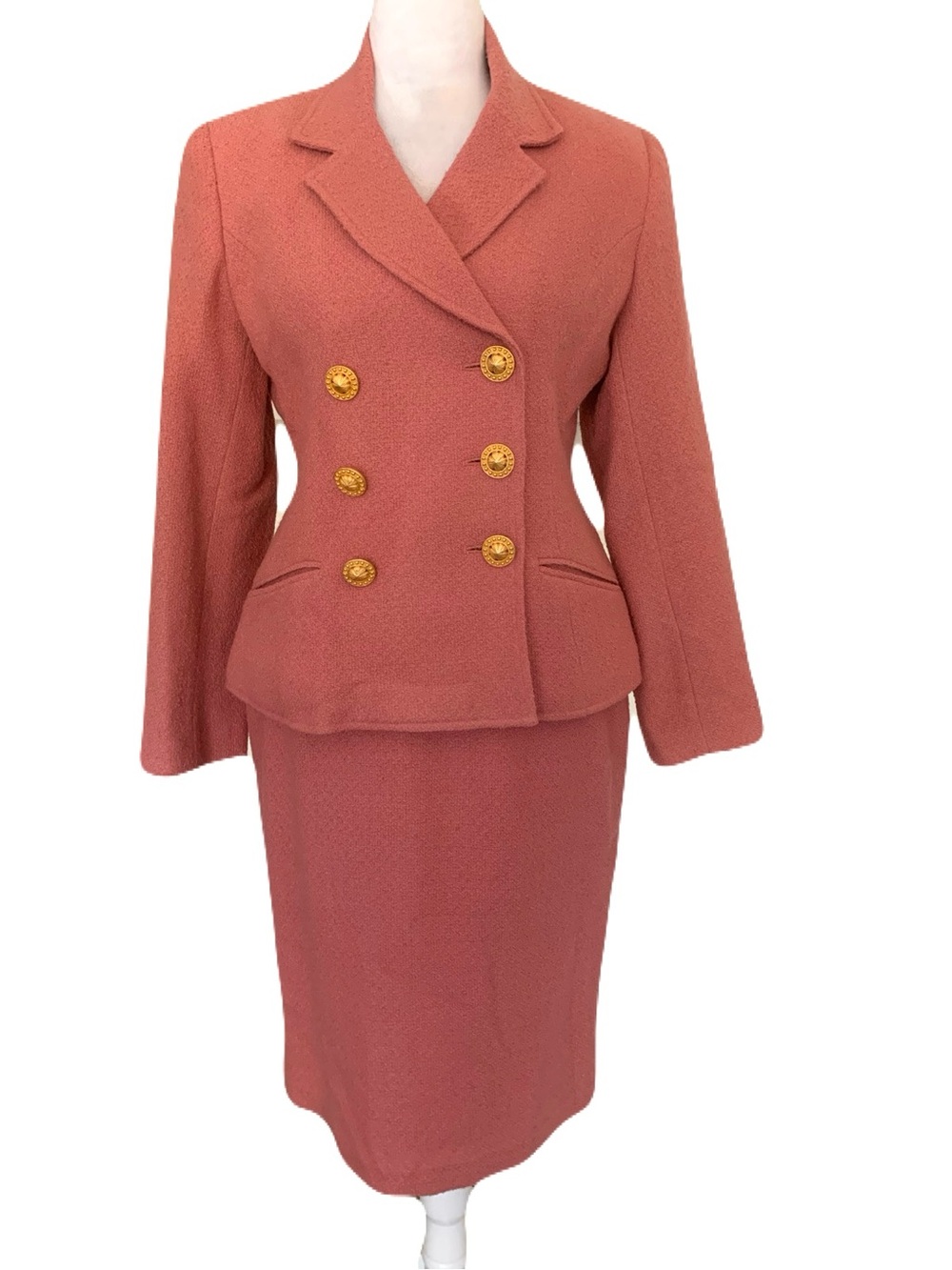 Vintage 80s Double-Breasted Dusty Rose Size 6 Skirt Suit Jacket Set Career